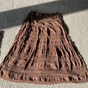 Textured double lined mid calf skirt